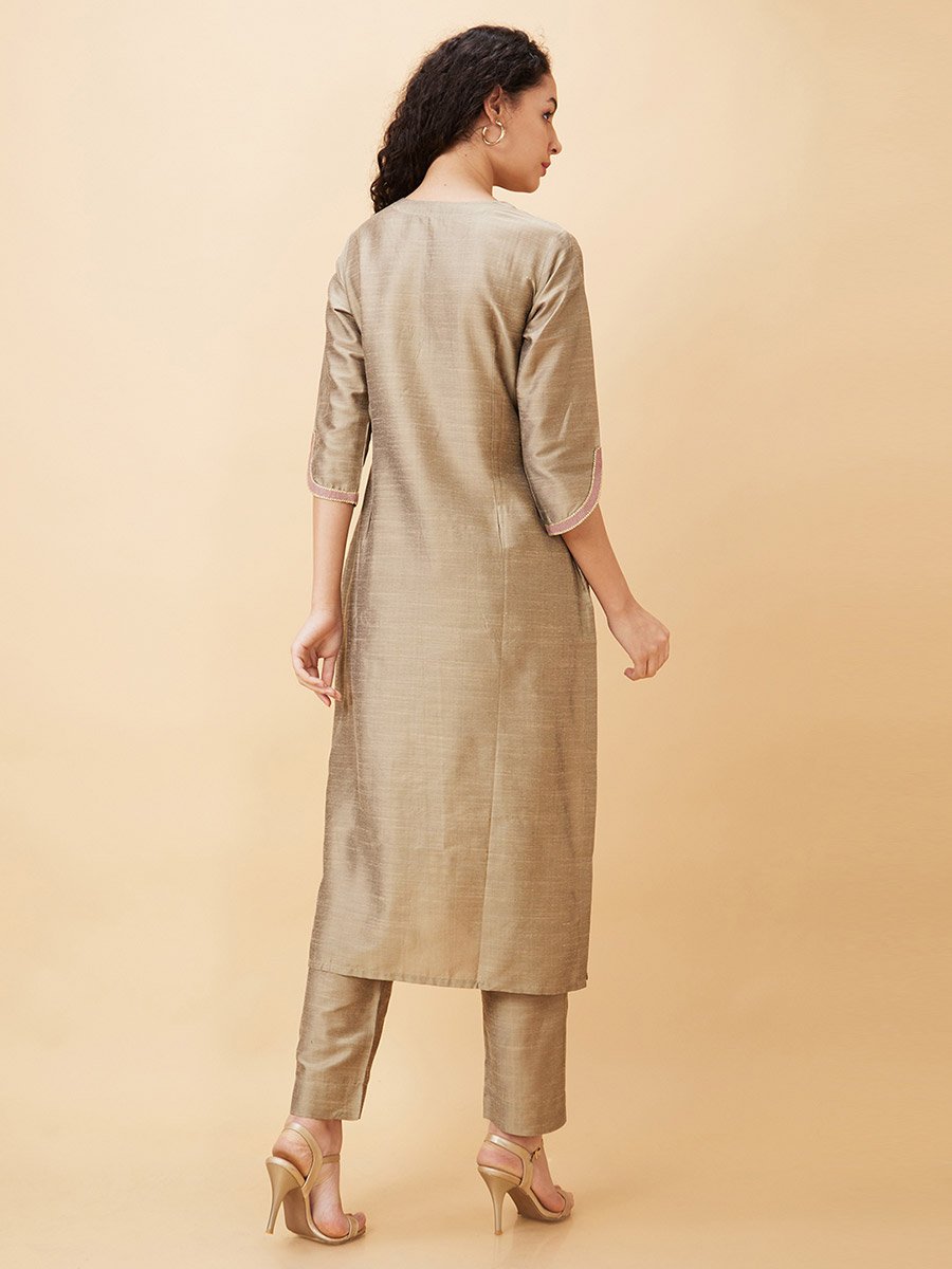 Embroidered Straight Kurta with Trouser Set