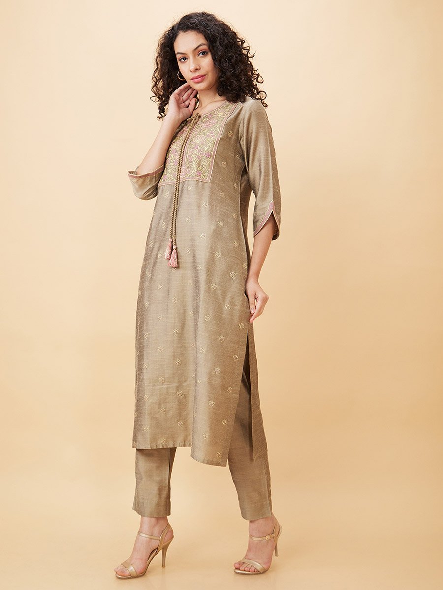 Embroidered Straight Kurta with Trouser Set