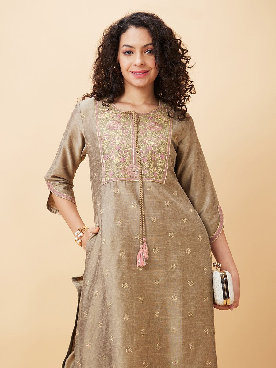 Embroidered Straight Kurta with Trouser Set