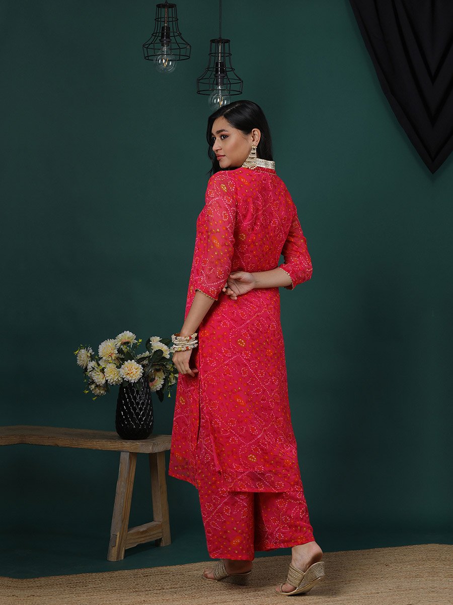 Embroidered V-Neck Lace A-Line Kurta and Flared Palazzos Set