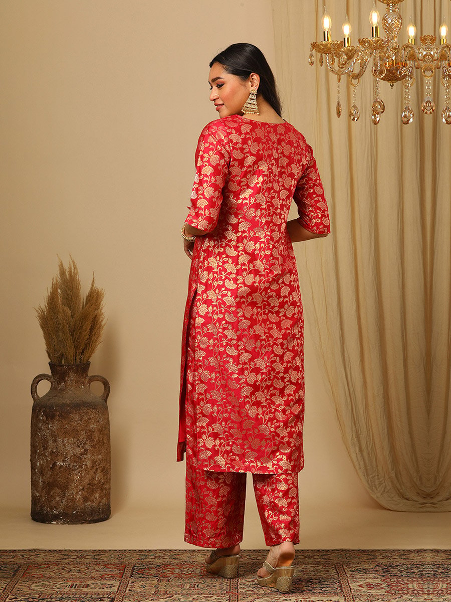 Round Neck Floral Print Straight Kurta and Elasticated Pants Set