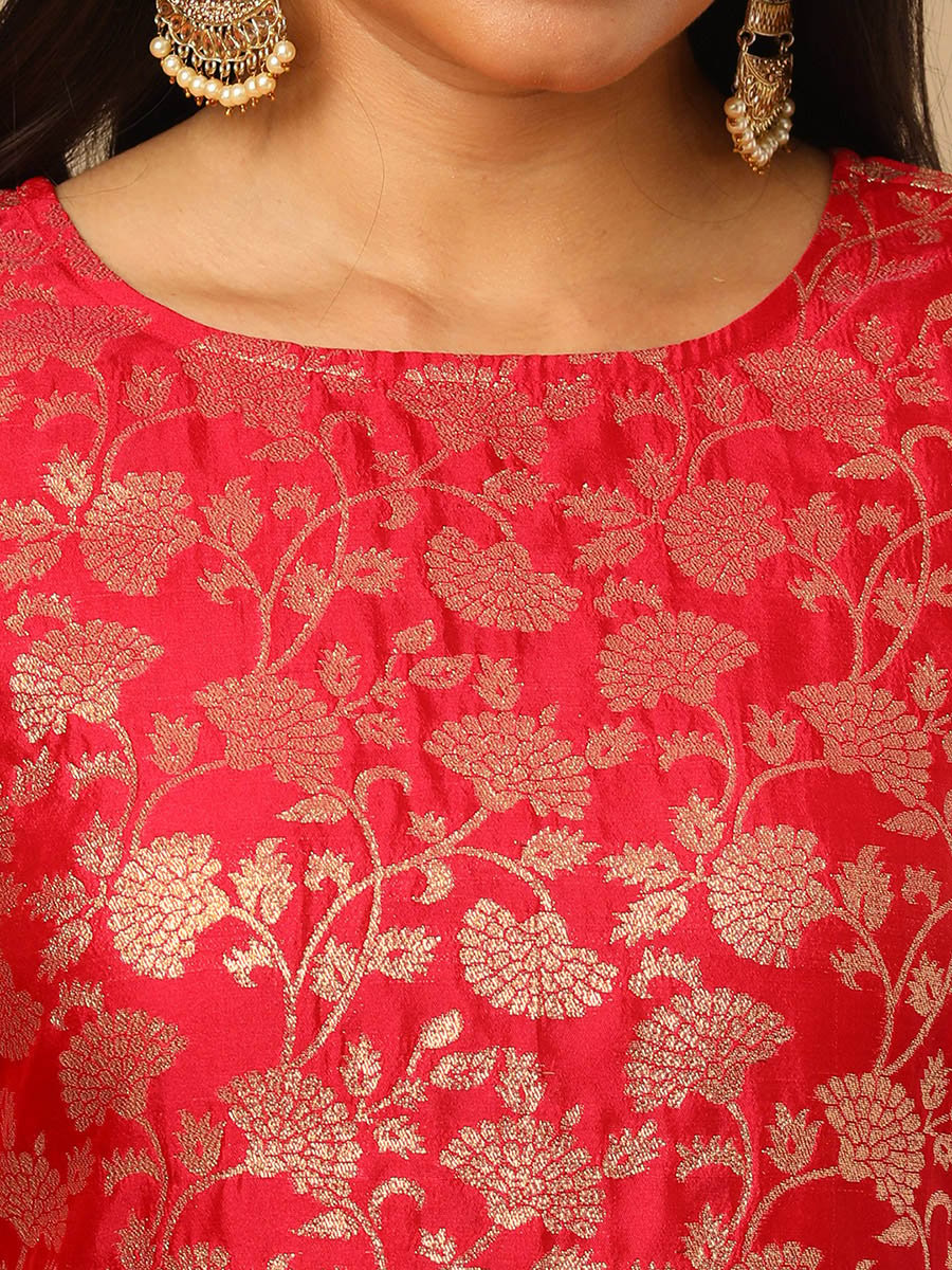 Round Neck Floral Print Straight Kurta and Elasticated Pants Set