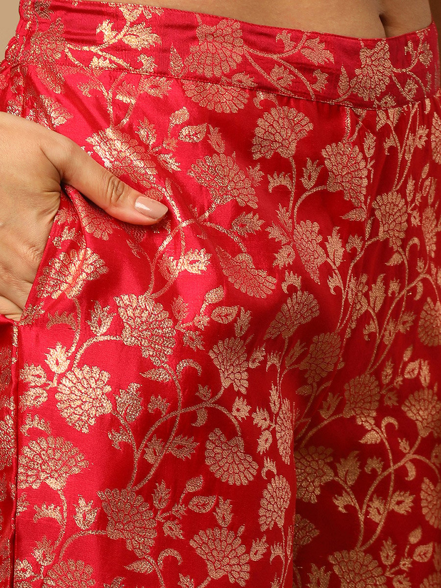 Round Neck Floral Print Straight Kurta and Elasticated Pants Set