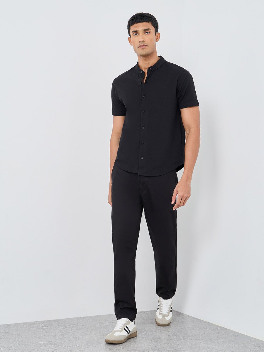 Men Black Micro Cotton Pique Knit Shirt