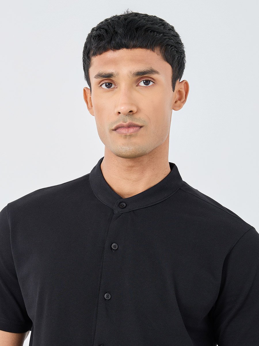 Men Black Micro Cotton Pique Knit Shirt