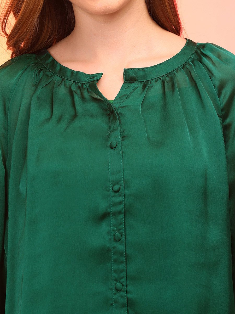 Satin Loose Fit Balloon Sleeves Buttoned Top