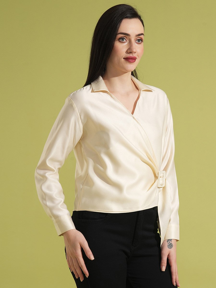 Solid Twisted Buckle Detail Regular Fit Shirt 