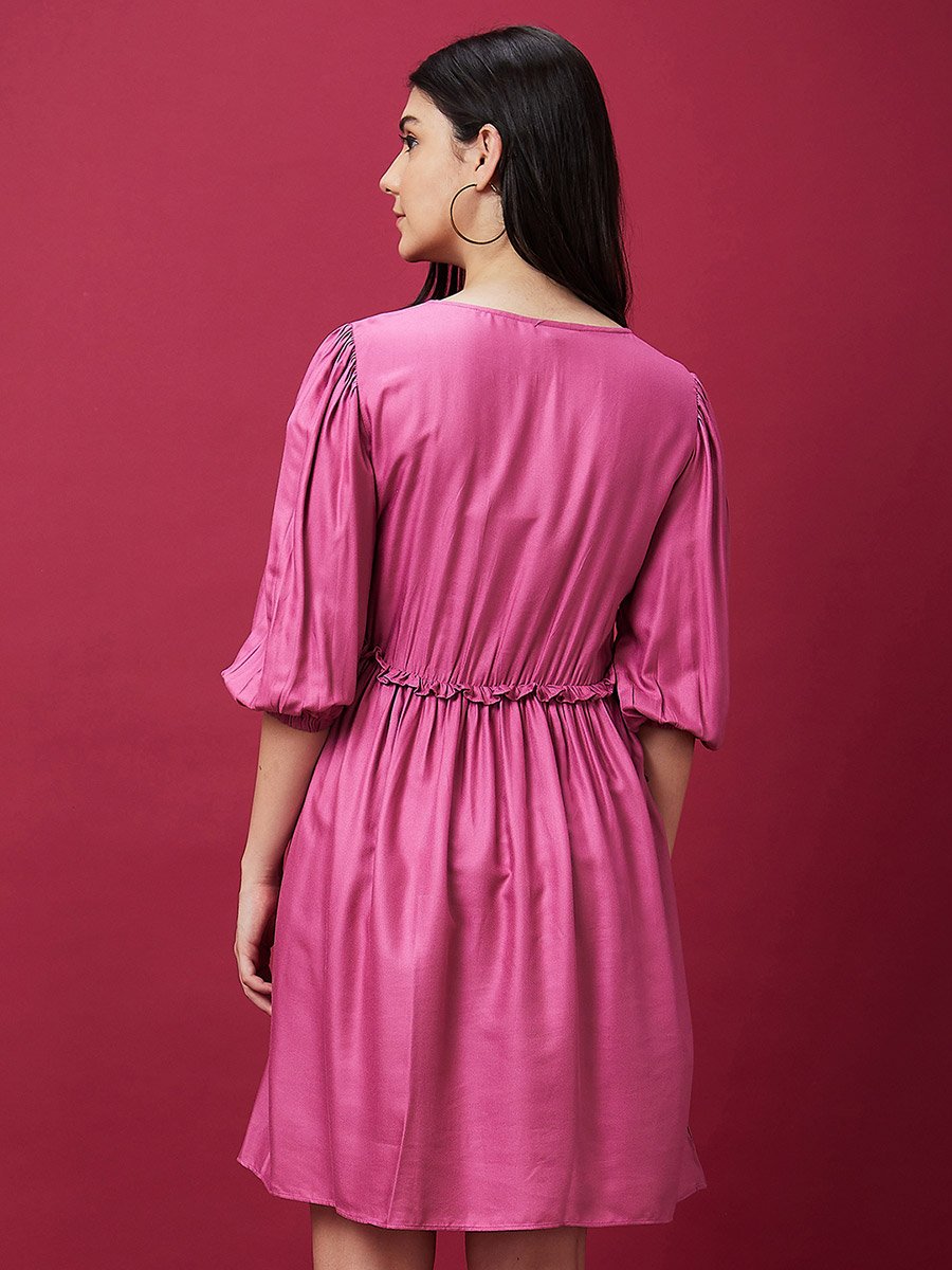 Puff Sleeve Gathered Detail Mini Dress