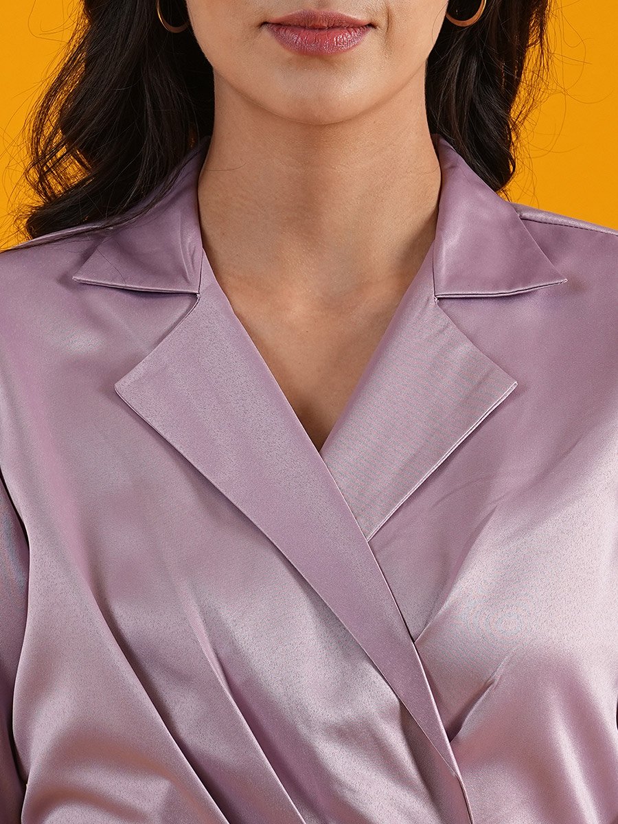 Notch Lapel Collar Pleated Tulip Hem Wrap Midi Dress For Women at Kuwait |  Styli
