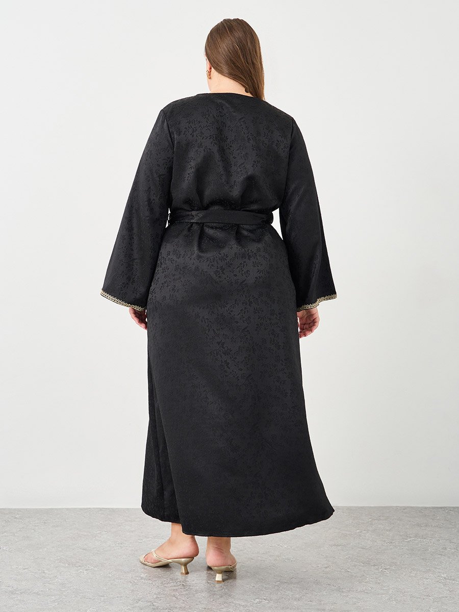 Plus Jacquard Jalabiya with Tie Belt