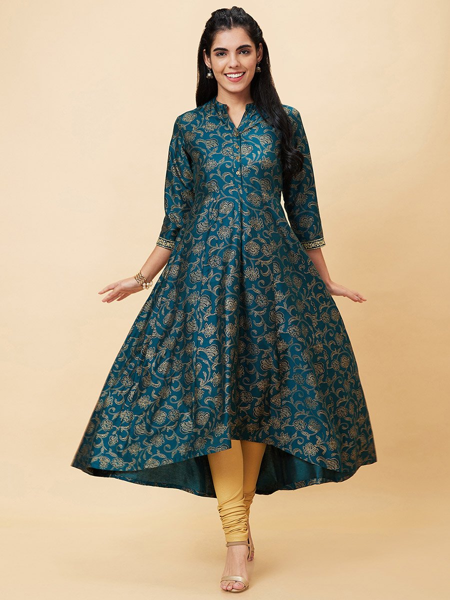 All-Over Print Mandarin Collar A-Line Kurta