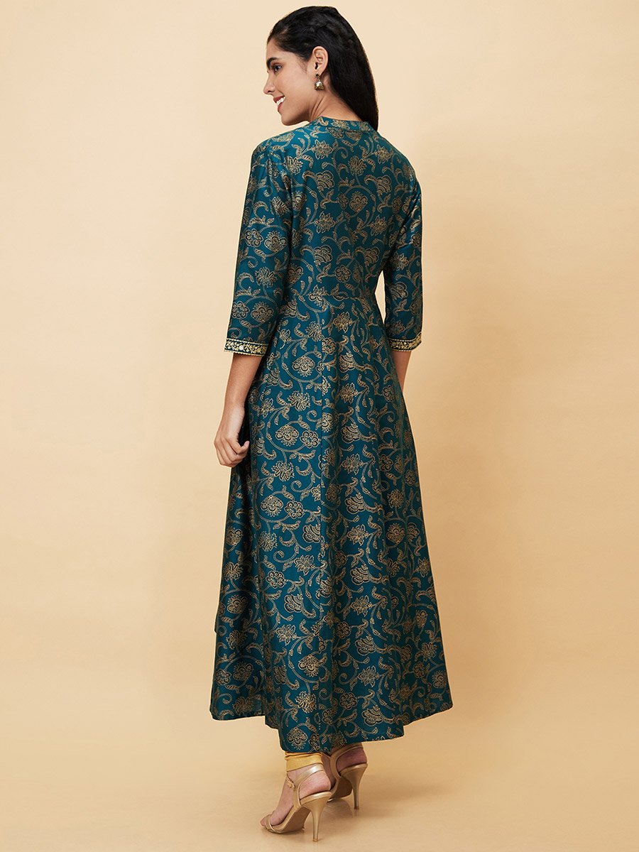 All-Over Print Mandarin Collar A-Line Kurta