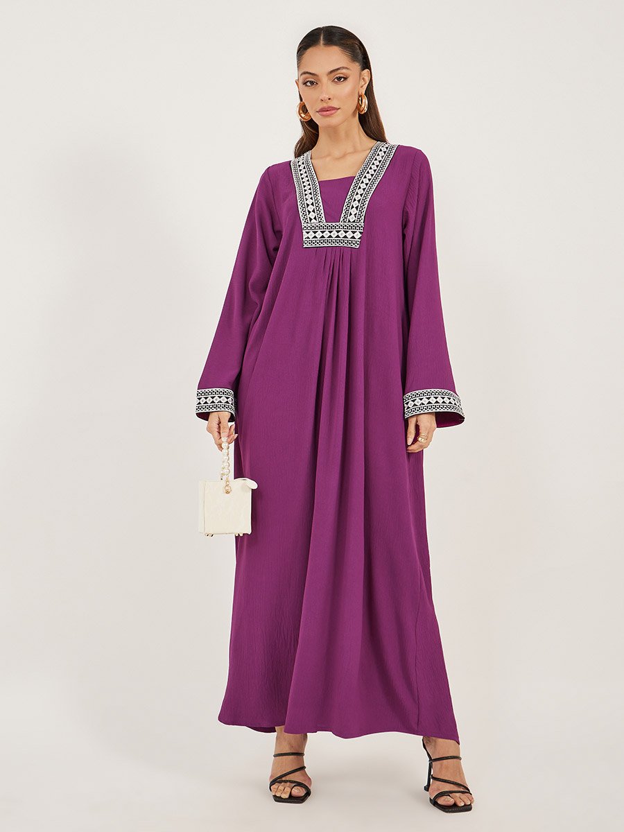 Embroidered Gathered A-Line Jalabiya