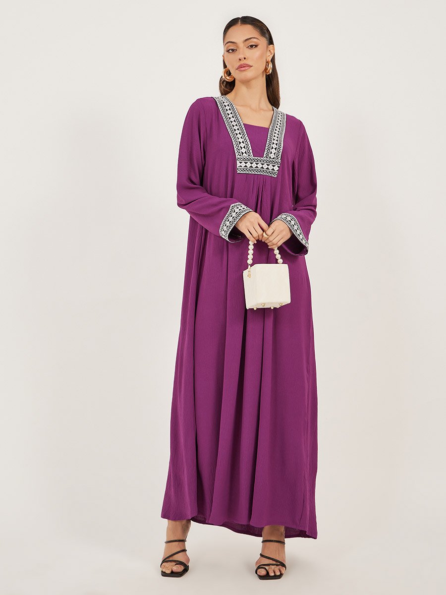 Embroidered Gathered A-Line Jalabiya