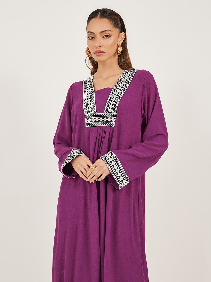 Embroidered Gathered A-Line Jalabiya