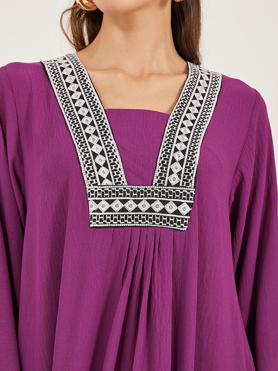 Embroidered Gathered A-Line Jalabiya