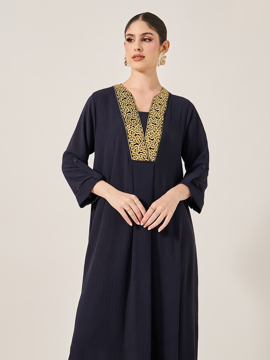 Embroidered V-Neck A-Line Jalabyia