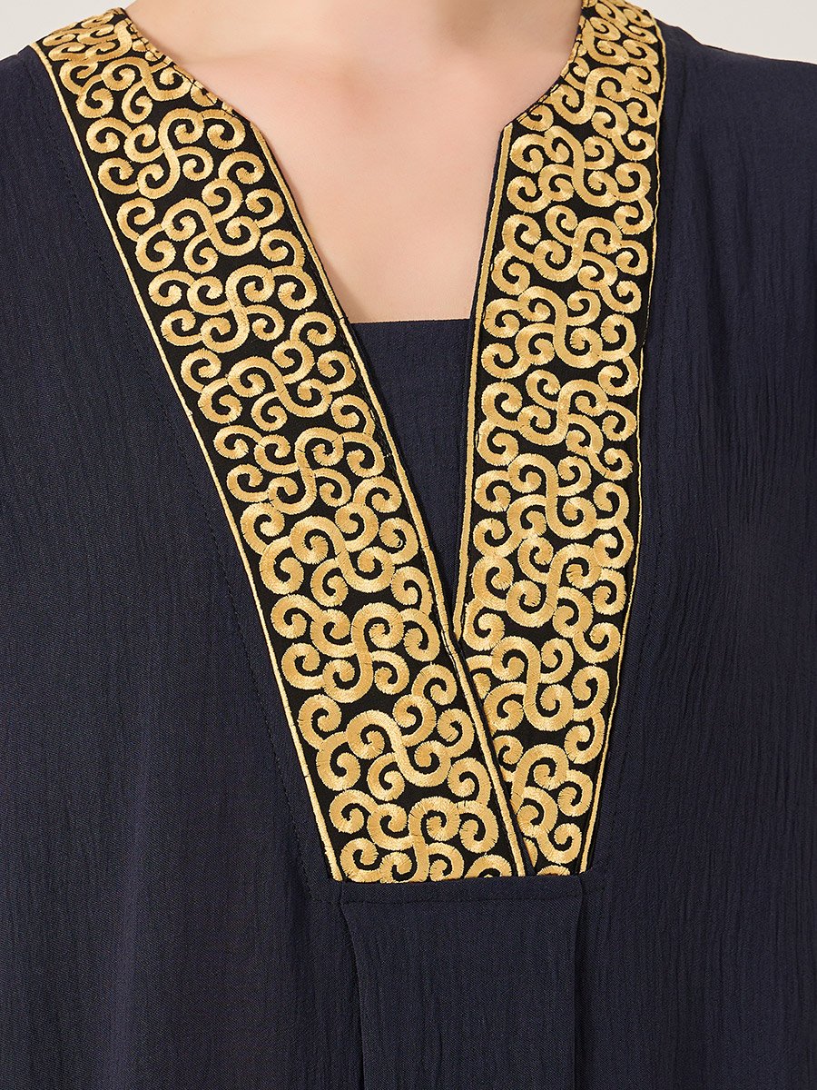 Embroidered V-Neck A-Line Jalabyia