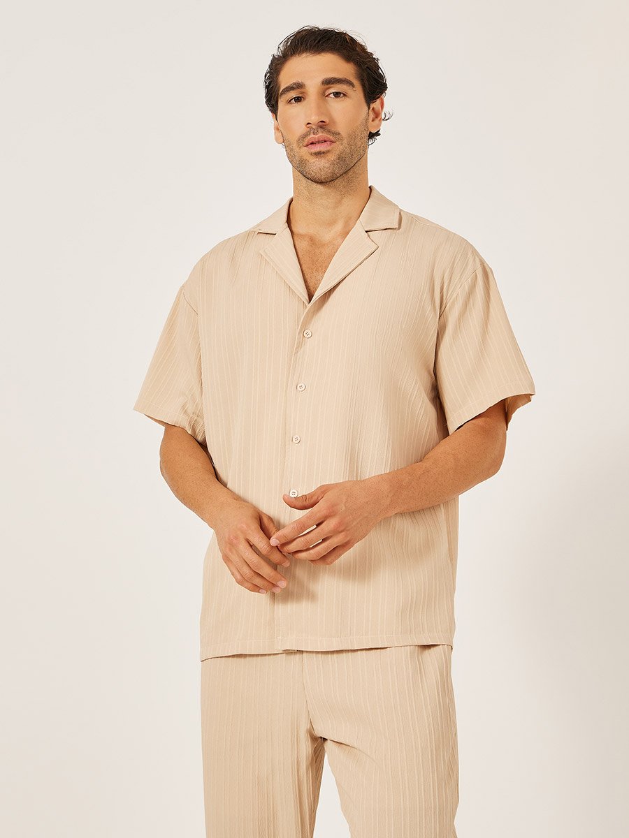 Textured Camp Collar Shirt and Pants Co-Ords