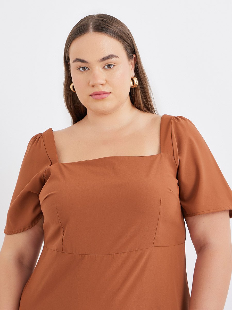 Plus Size Puff Sleeve Square Neck Tiered Maxi Dress