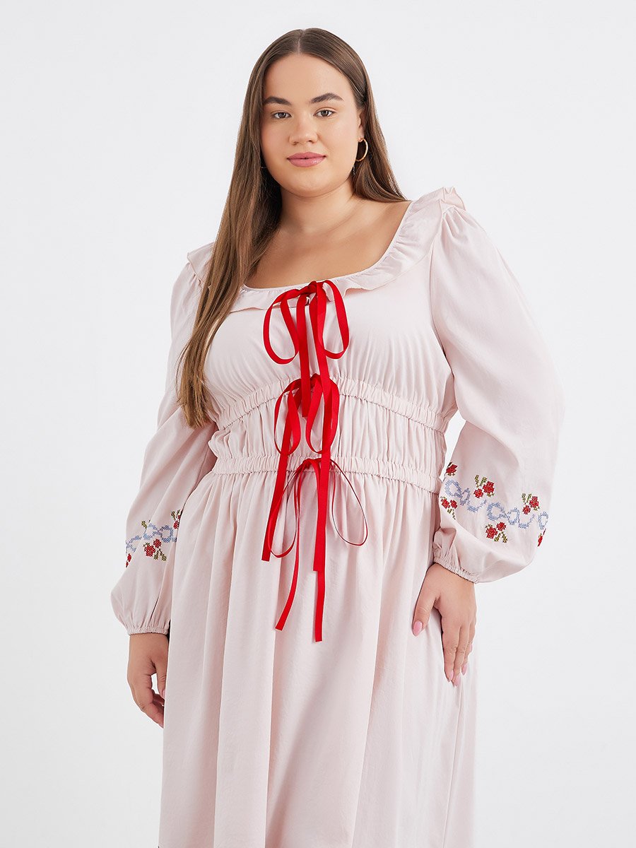Plus Size Midi Dress with Bow Tie-Up Detail