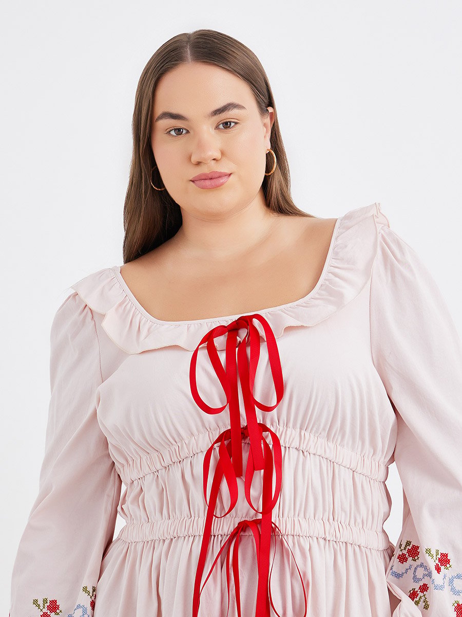 Plus Size Midi Dress with Bow Tie-Up Detail