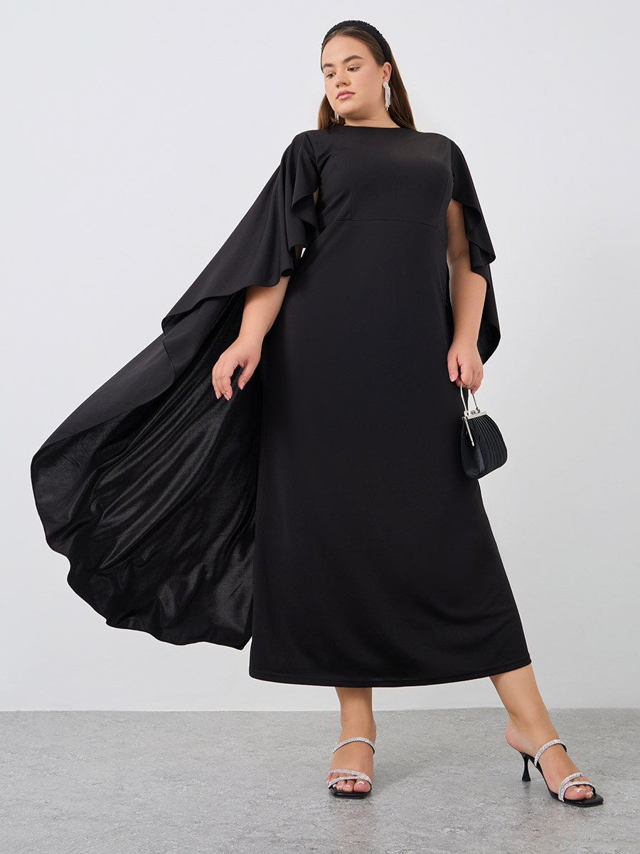 knee length dresses for ladies Ida Storm Green Embellished Maxi Dress with Cape Sleeves – Frock and Frill
