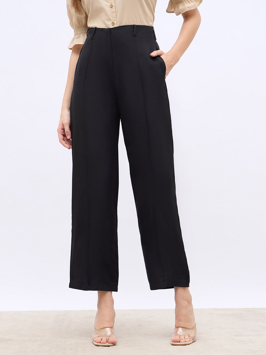 Solid Tapered Fit Pants with Pintuck Detail