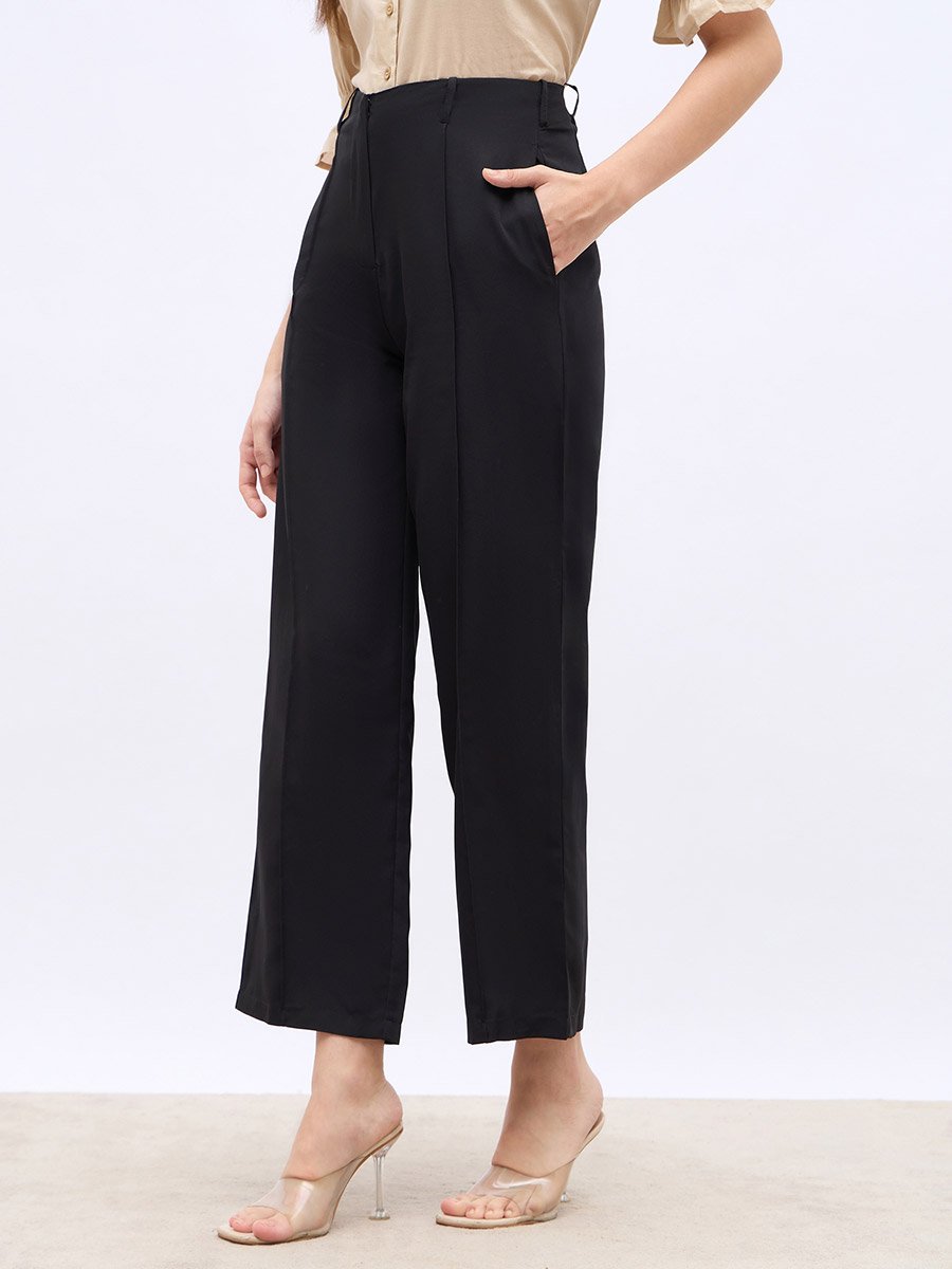 Solid Tapered Fit Pants with Pintuck Detail