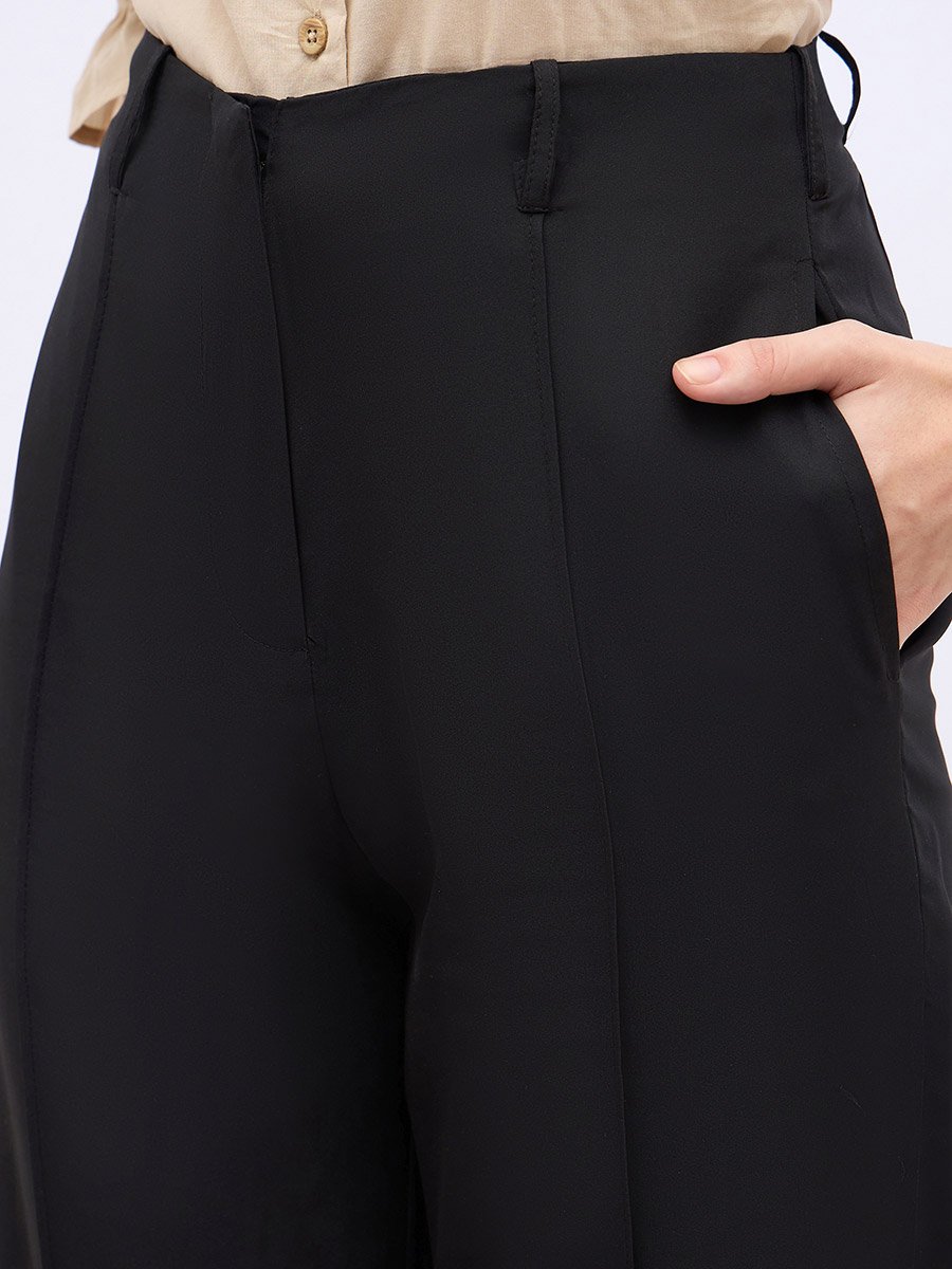 Solid Tapered Fit Pants with Pintuck Detail