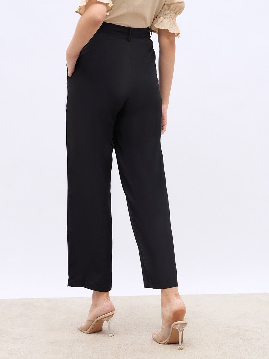 Solid Tapered Fit Pants with Pintuck Detail