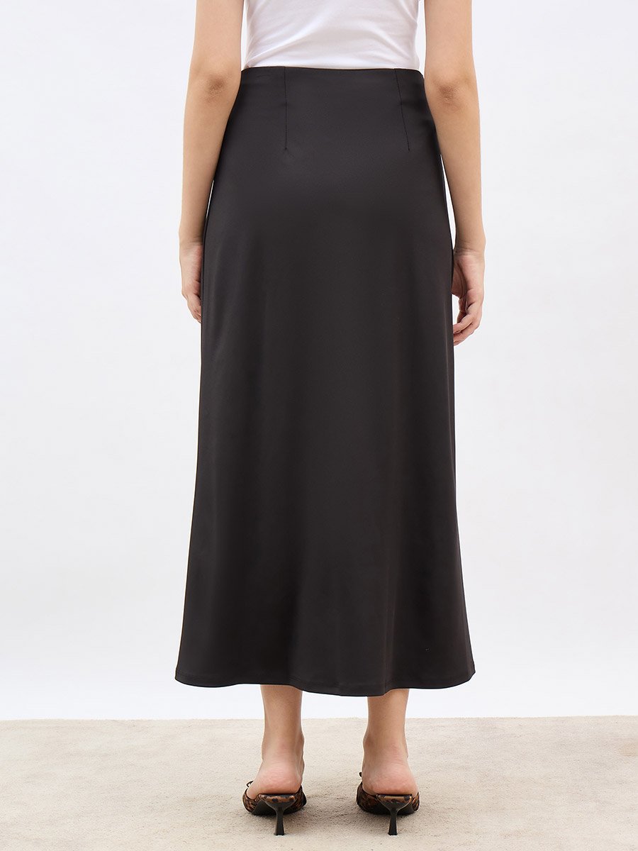 Wrap Front A-Line Maxi Skirt with Buttons