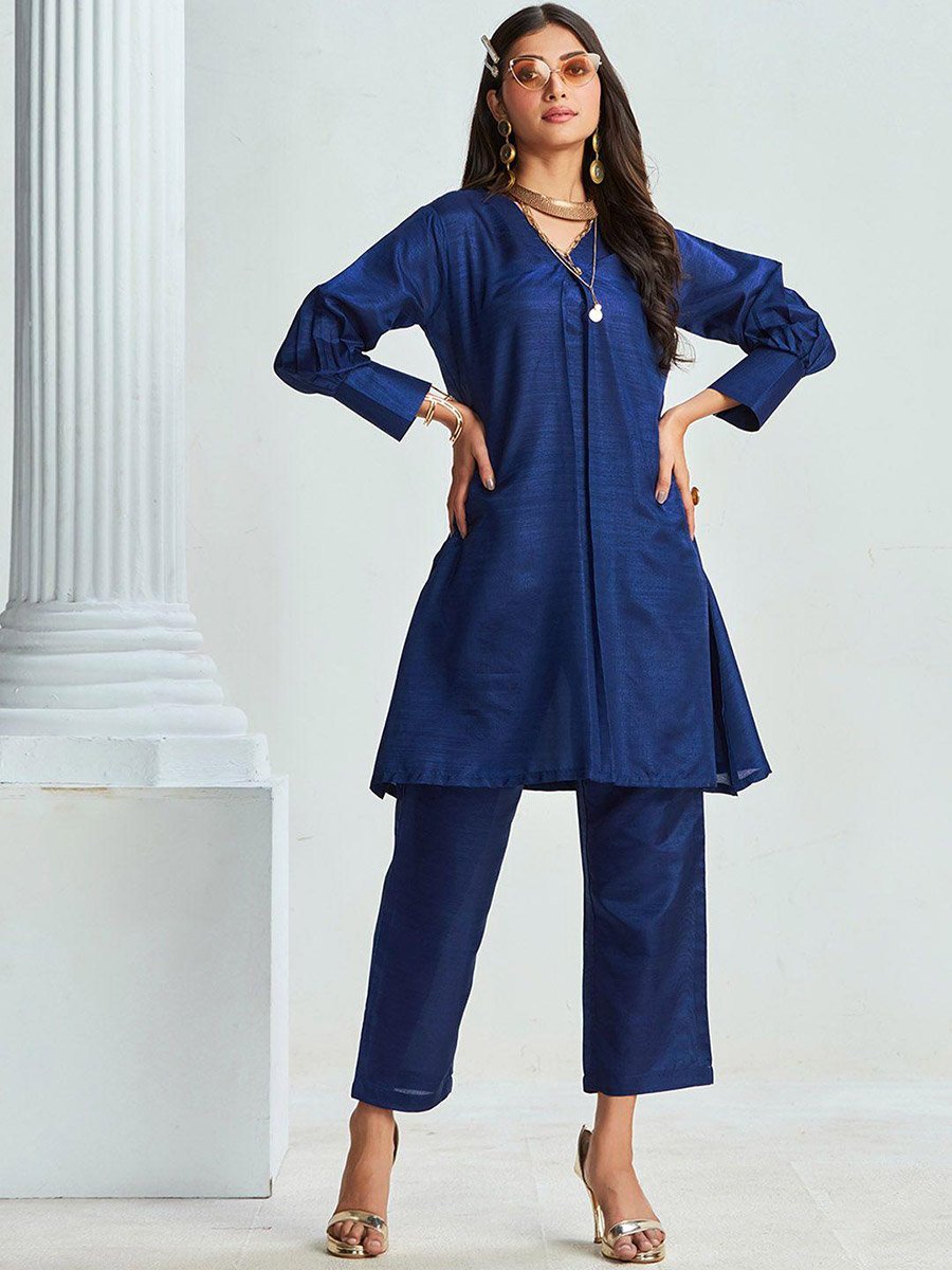 Balloon Sleeve A-Line Ethnic Top with Trousers Set