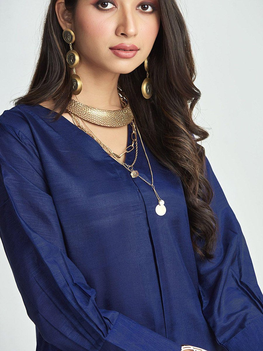 Balloon Sleeve A-Line Ethnic Top with Trousers Set
