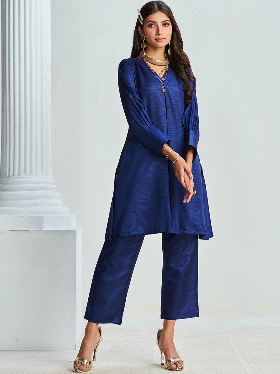 Balloon Sleeve A-Line Ethnic Top with Trousers Set