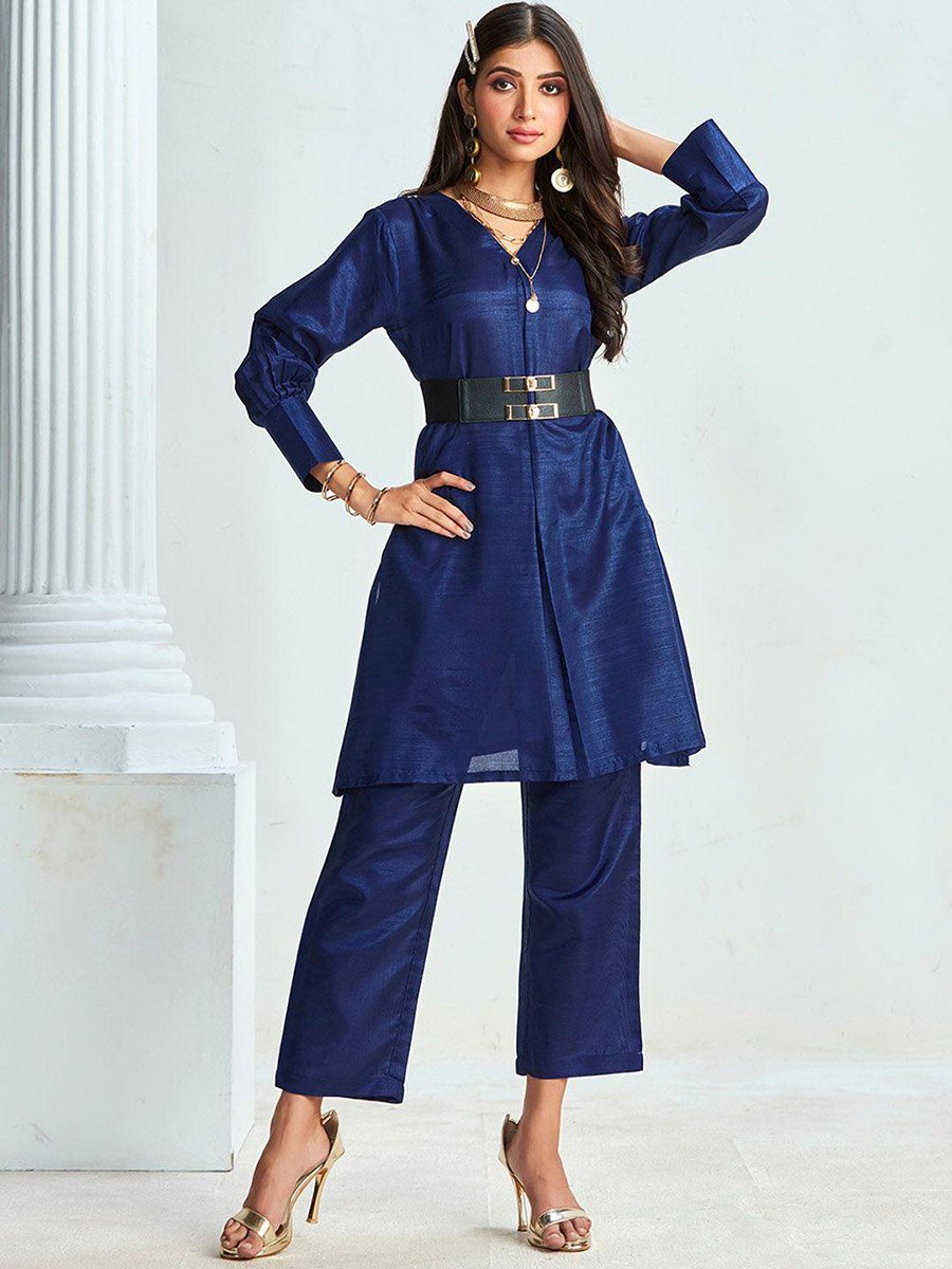 Balloon Sleeve A-Line Ethnic Top with Trousers Set