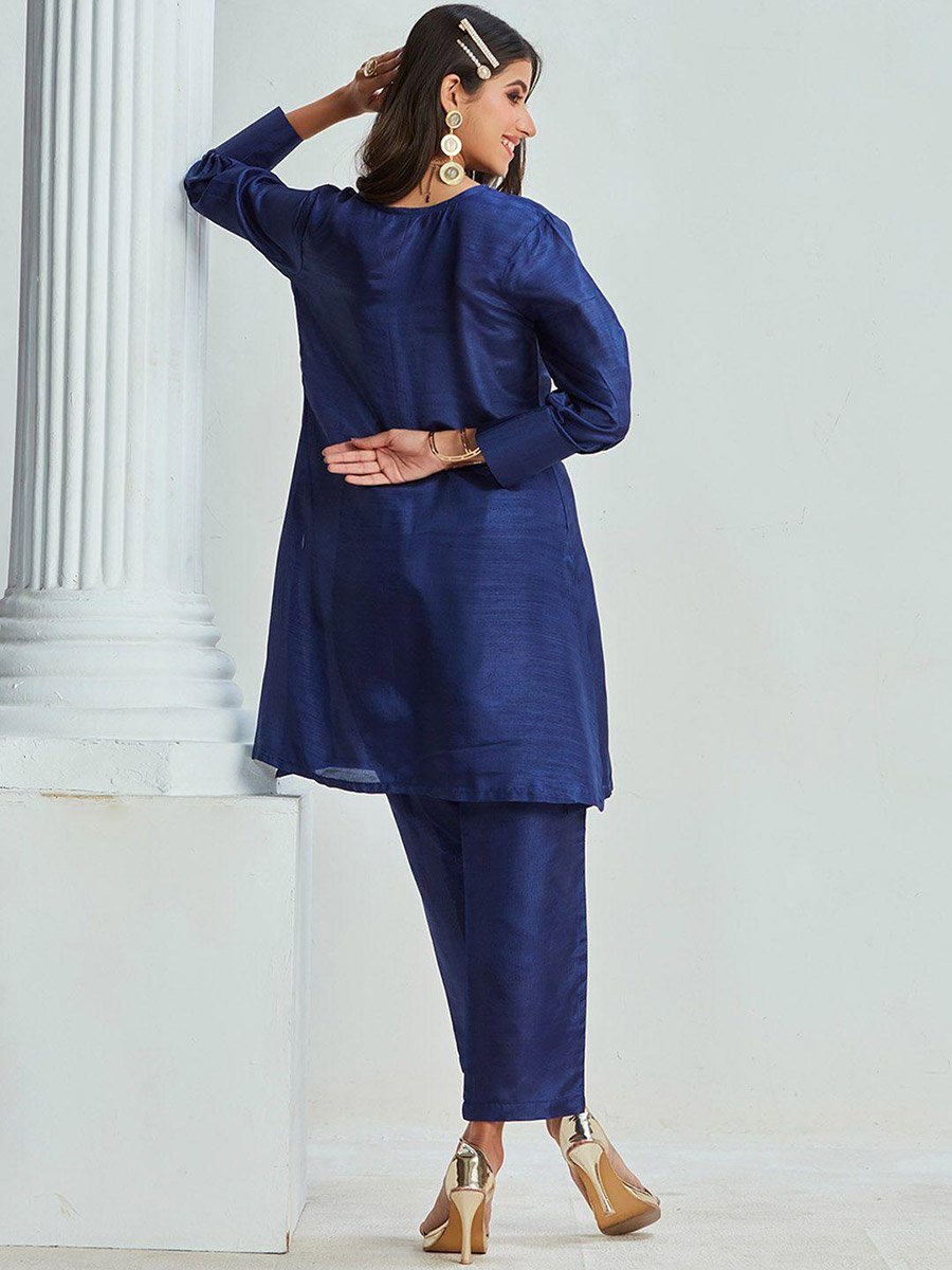 Balloon Sleeve A-Line Ethnic Top with Trousers Set