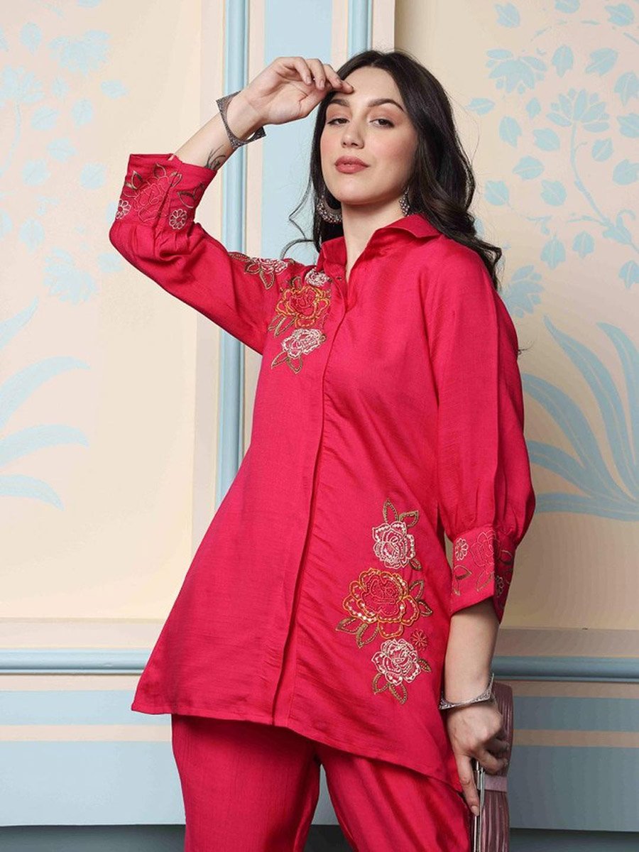 Embroidered Longline Shirt and Trousers Co-Ords