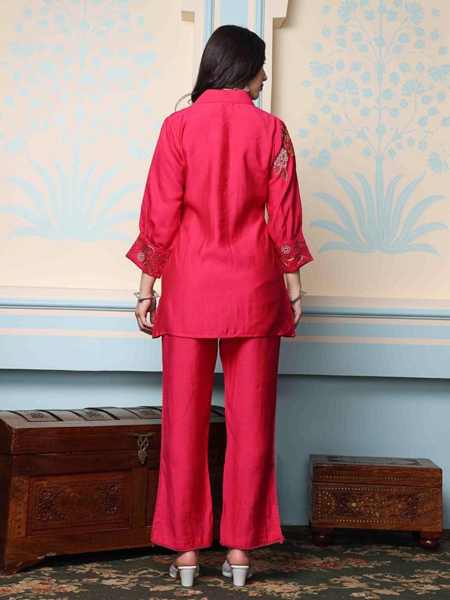 Embroidered Longline Shirt and Trousers Co-Ords