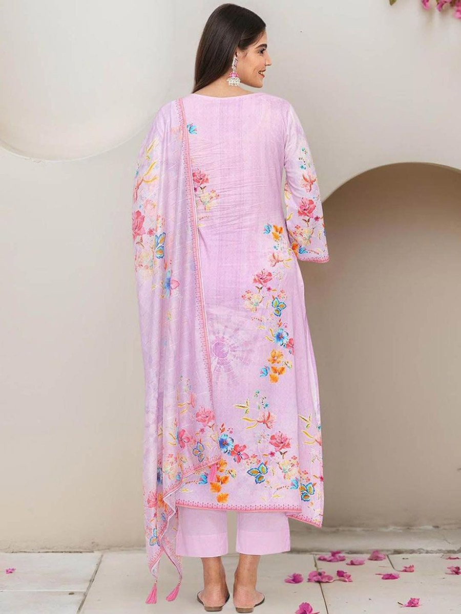 Printed V-Neck Kurta and Trousers with Dupatta Set