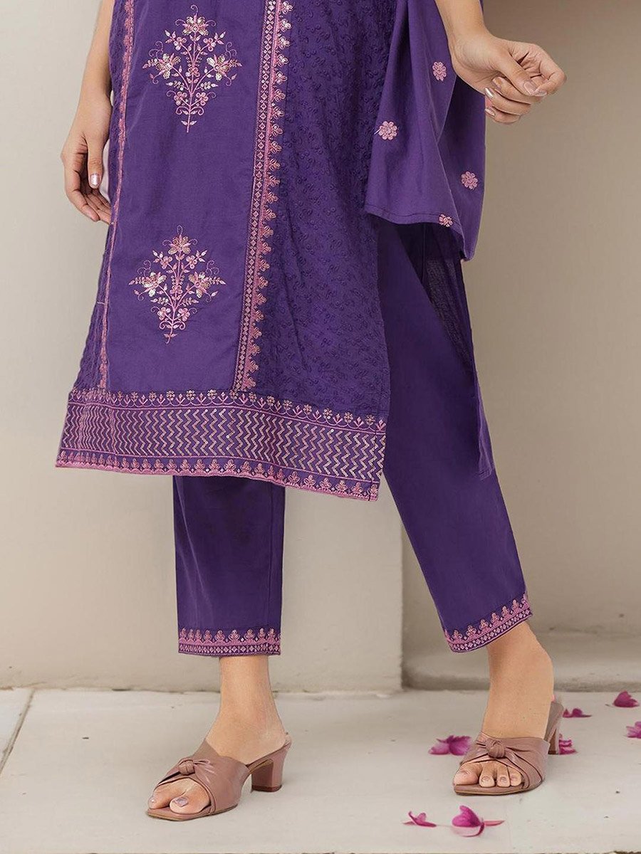 Embroidered V Neck Kurta and Pants with Dupatta Set