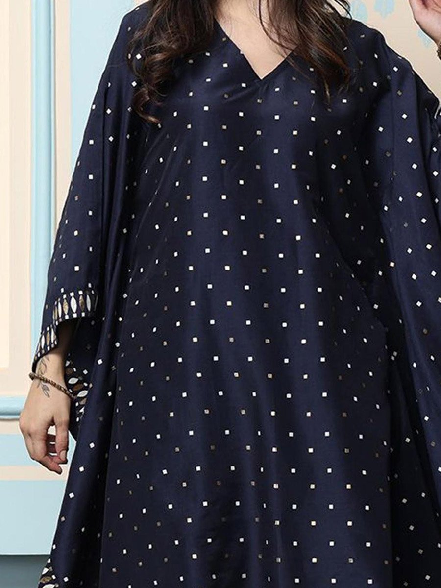 Polka Dot Print V-Neck Kaftan with Pants Set