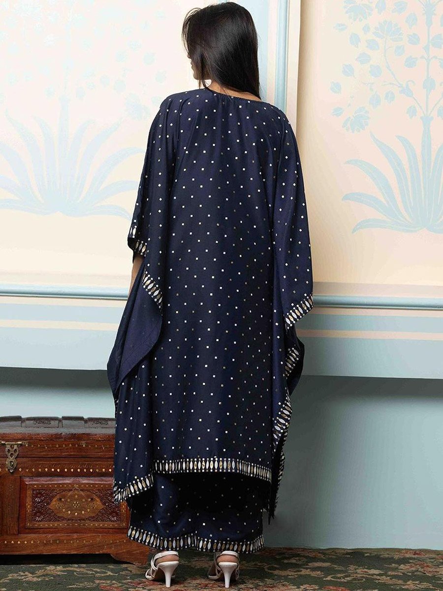 Polka Dot Print V-Neck Kaftan with Pants Set