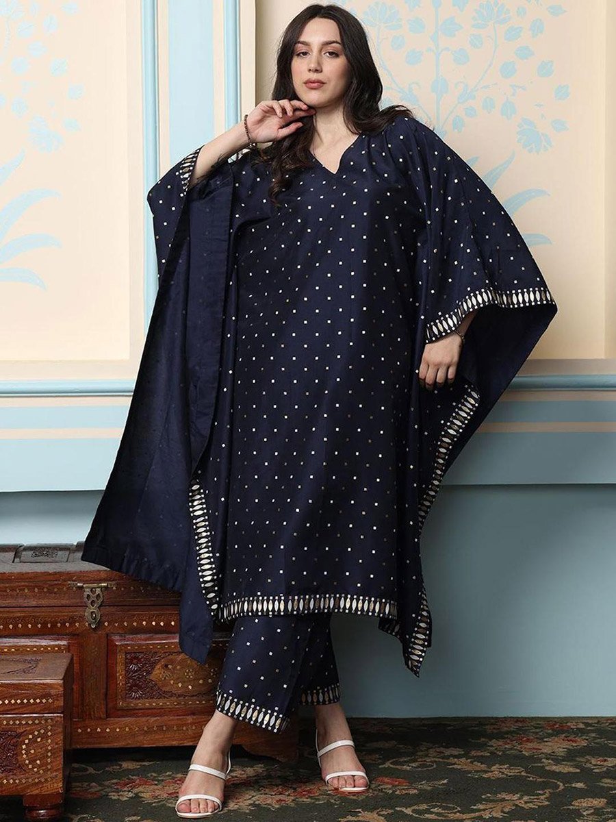 Polka Dot Print V-Neck Kaftan with Pants Set
