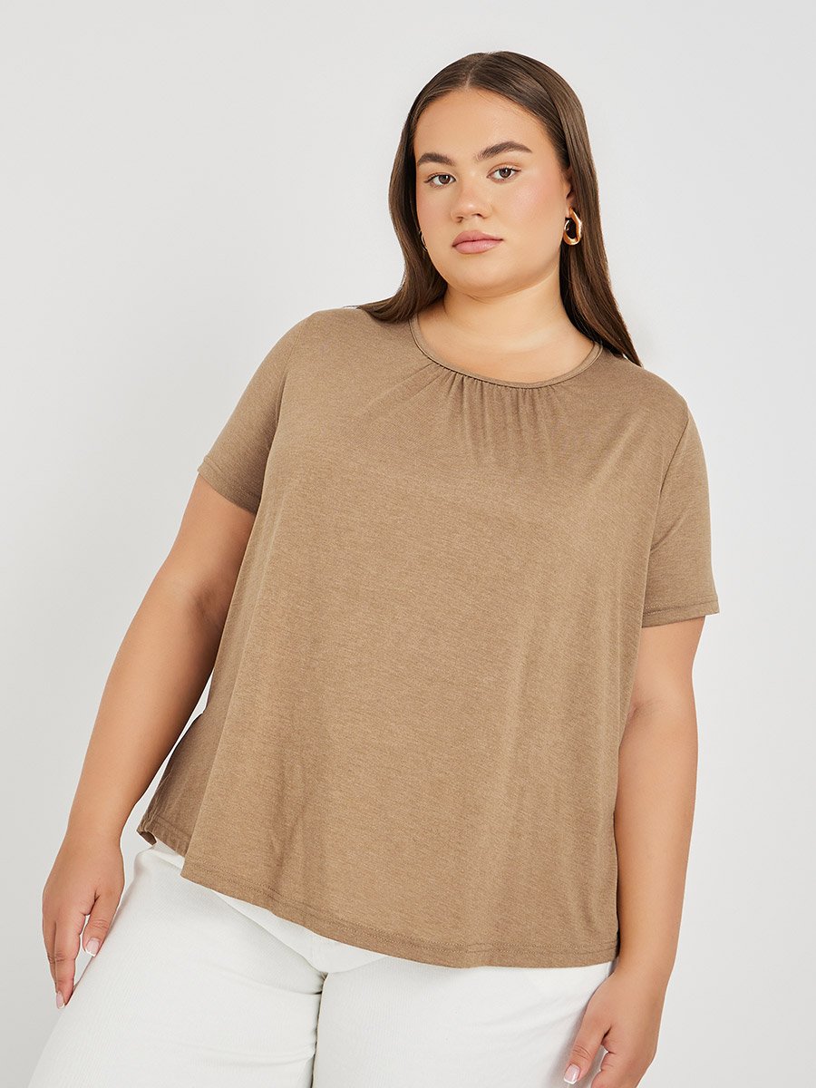 Plus Size Solid Tiered Back T-Shirt with Tie Detail