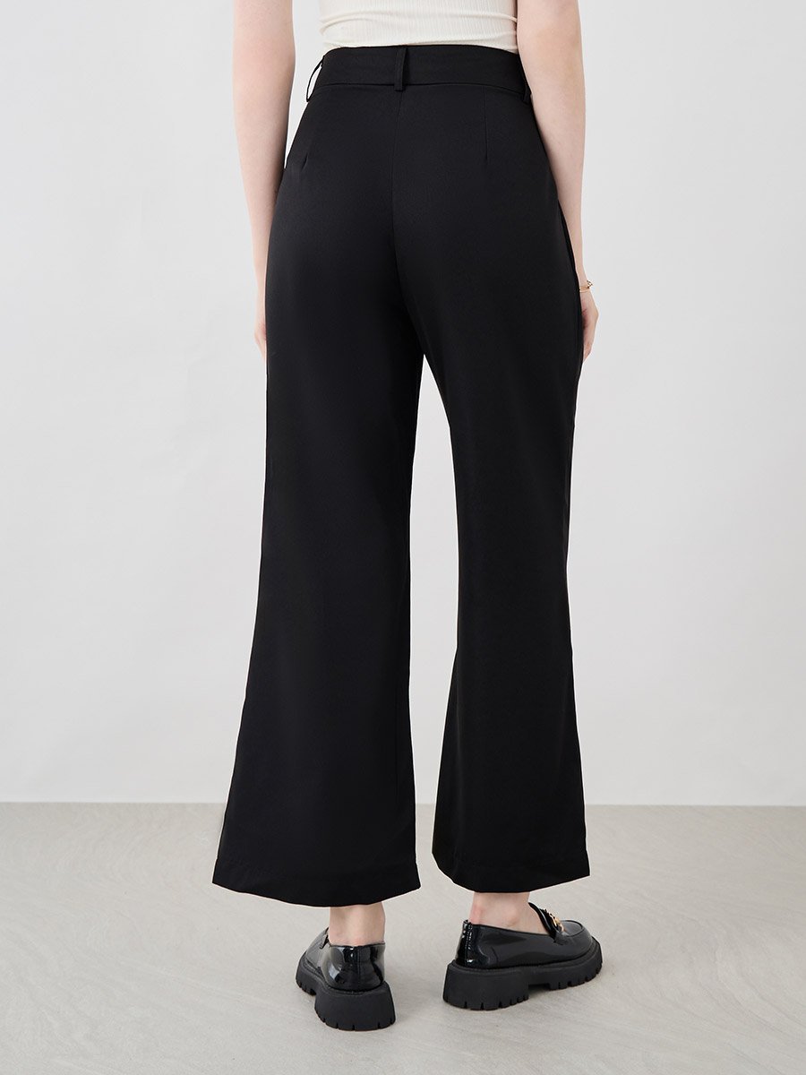 Black Solid Pleated Loose Fit Pants