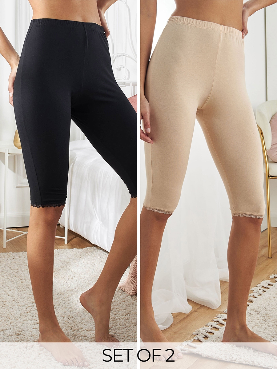 Pack of 2 - Plain Leg Shaper with Lace Detail