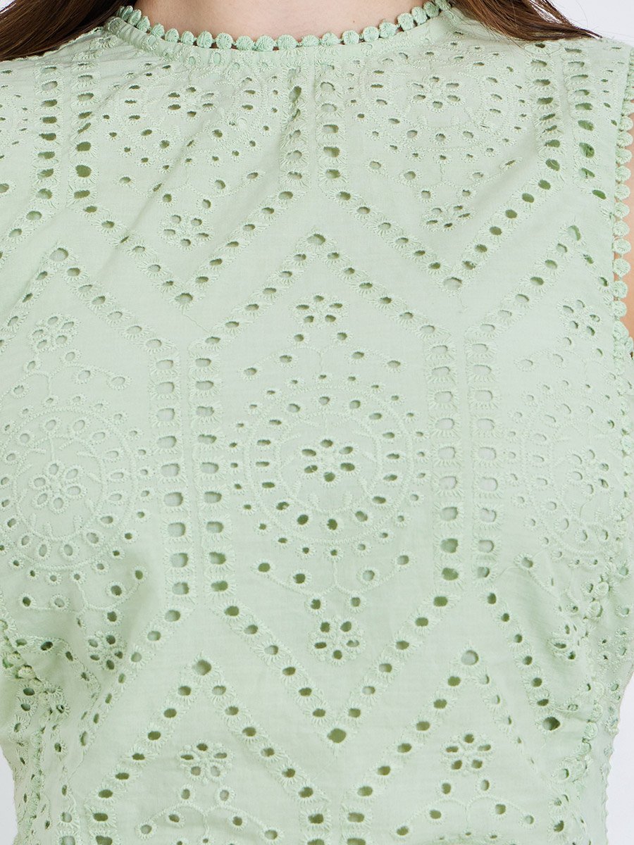 Green Sleeveless Schiffli Blouse