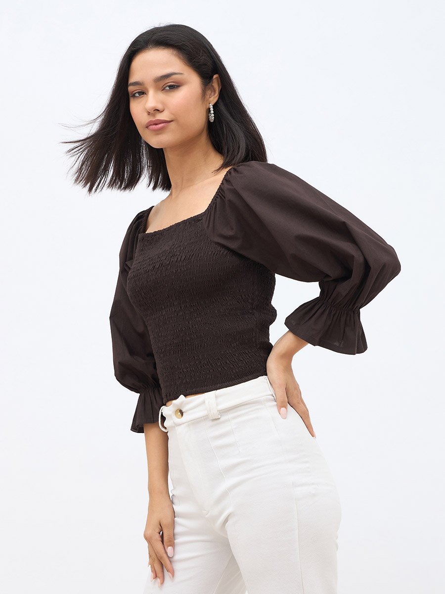 Balloon Sleeve Smocked Detail Top