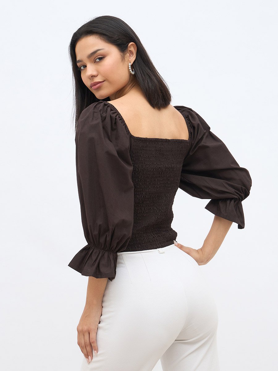 Balloon Sleeve Smocked Detail Top